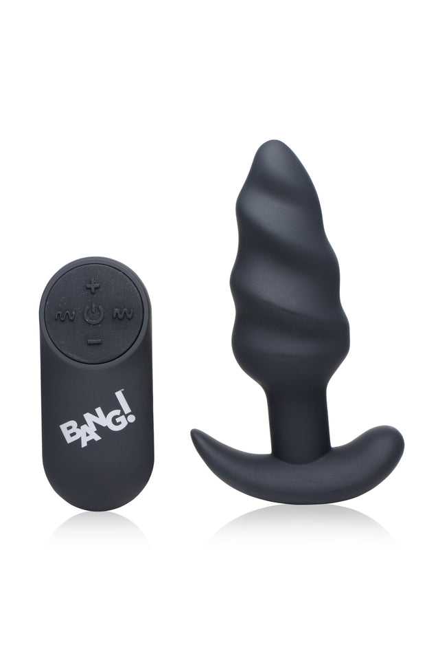 Bang! 21X Vibrating Silicone Swirl Butt Plug W/ Remote Black