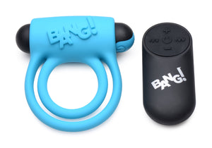 Bang Bang Remote Control 28X Vibrating Cock Ring & Bullet - Blue