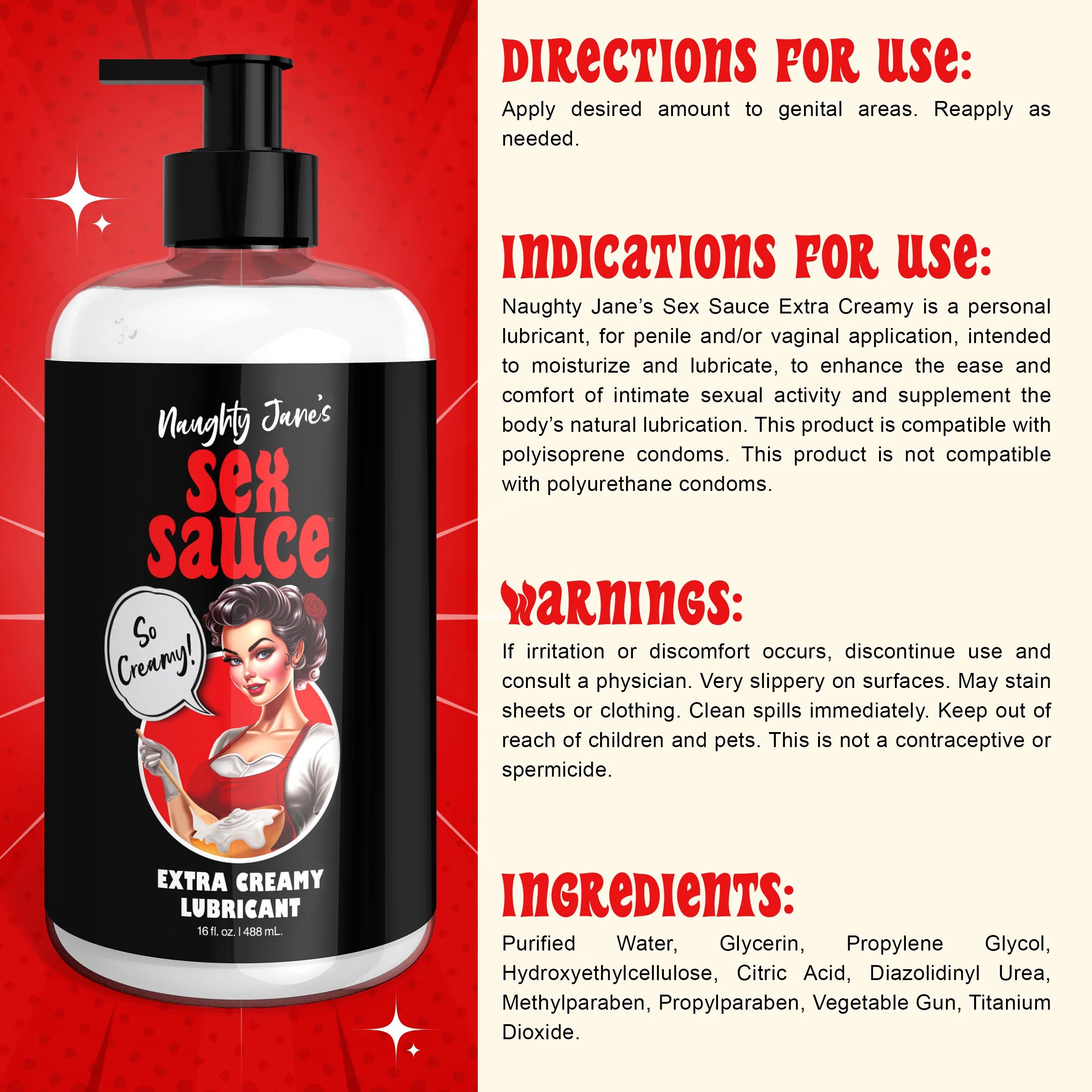 Naughty Janes Sex Sauce Extra Creamy Lubricant 16 Oz