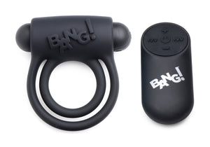 Bang! Remote Control 28X Vibrating Cock Ring And Removable Bullet Vibe For Men And Women, Couples, Waterproof Stretchy Silicone Personal Massager Double Rings, Usb Charging Cable Included, Black