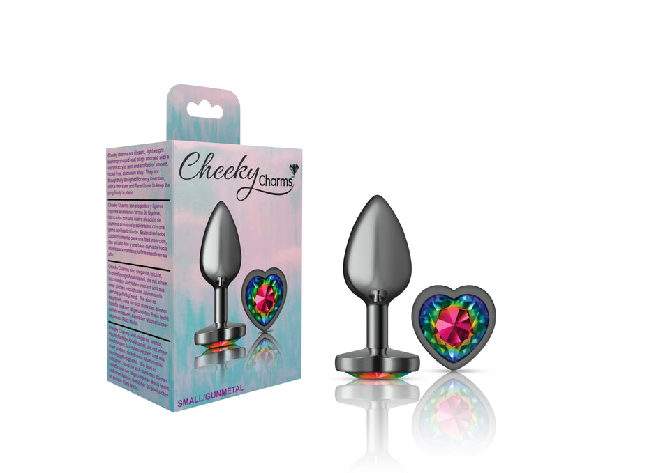 Cheeky Charms Heart Rainbow Small Gunmetal Butt Plug