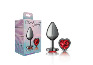Cheeky Charms Heart Deep Red Medium Gunmetal Butt Plug