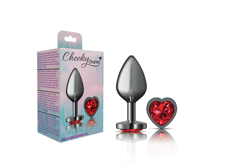 Cheeky Charms Heart Deep Red Medium Gunmetal Butt Plug