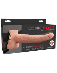 Fetish Fantasy Series 9 Inch Hollow Rechargeable Strapon With Balls  Flesh