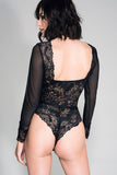 Long Sleeve Mesh And Lace Teddy With Strappy Front