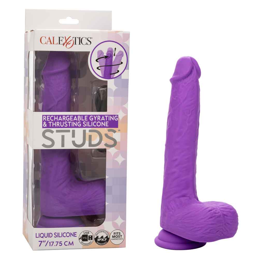 Rechargeable Gyrating And Thrusting Silicone Studs - Purple