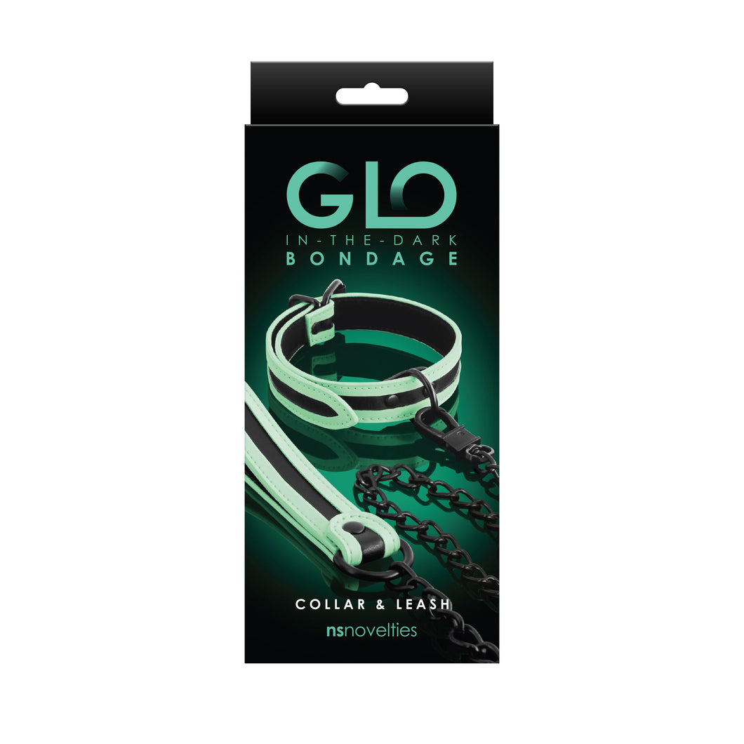 Glo Bondage - Collar And Leash - Green