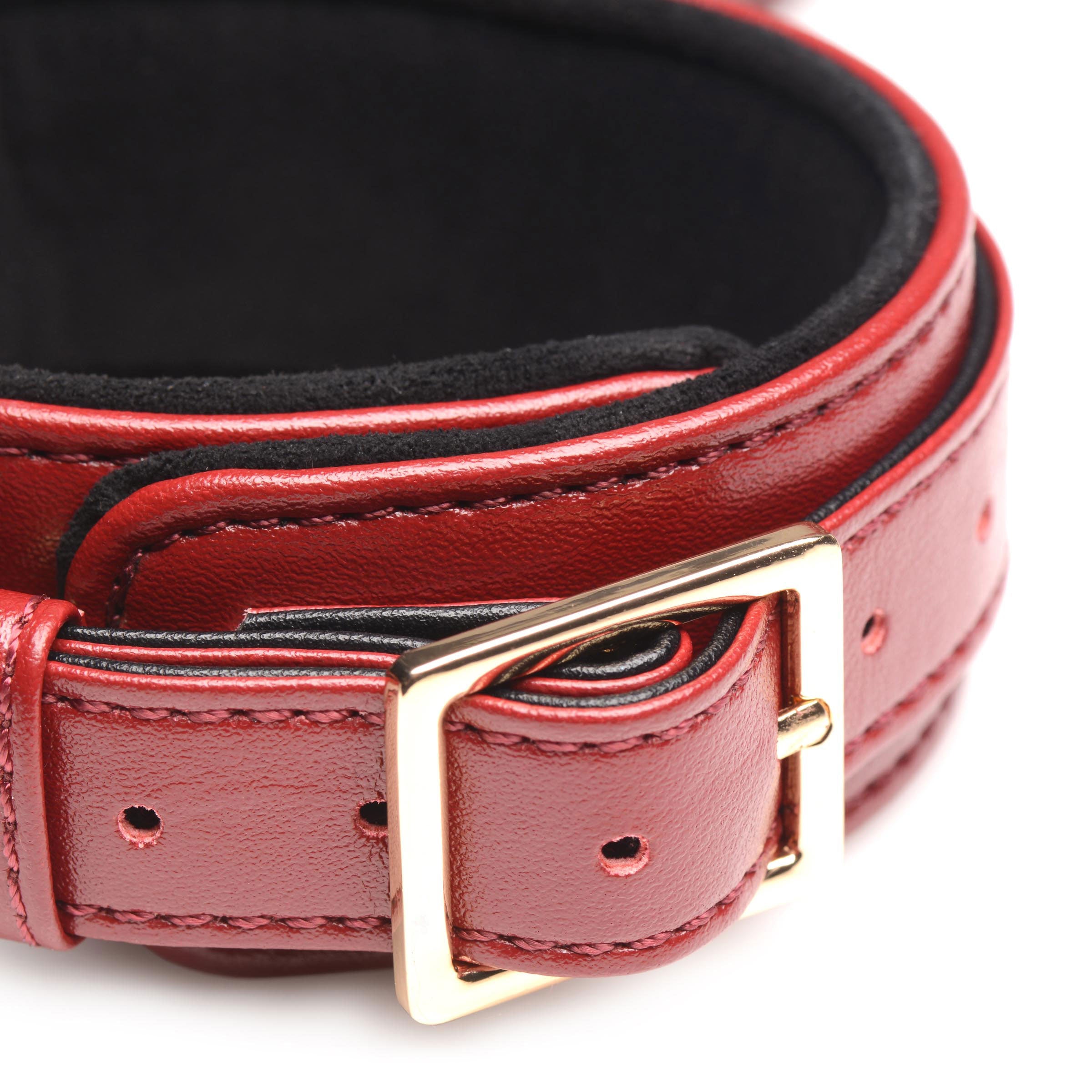 6 Piece Burgundy Bondage Set Burgundy Cuffs,  Collar And Leash